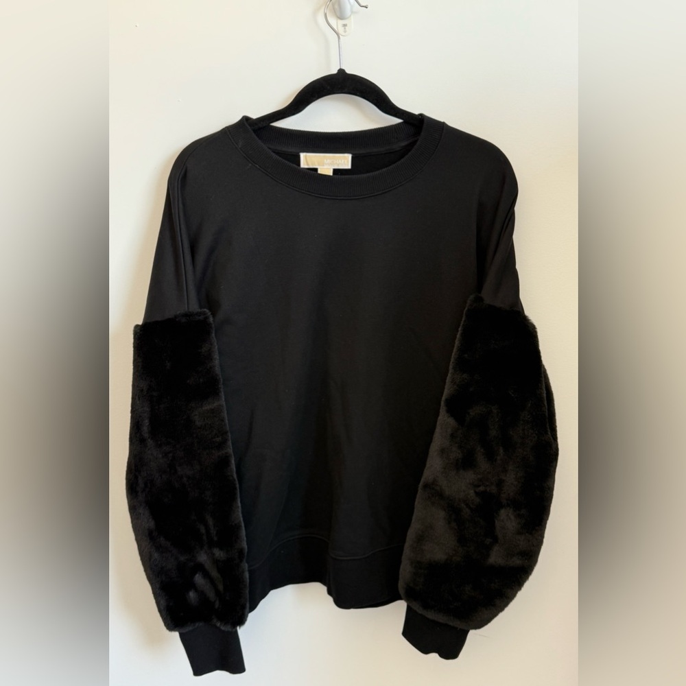 Michael Kors Black Faux Fur Sleeve Sweatshirt